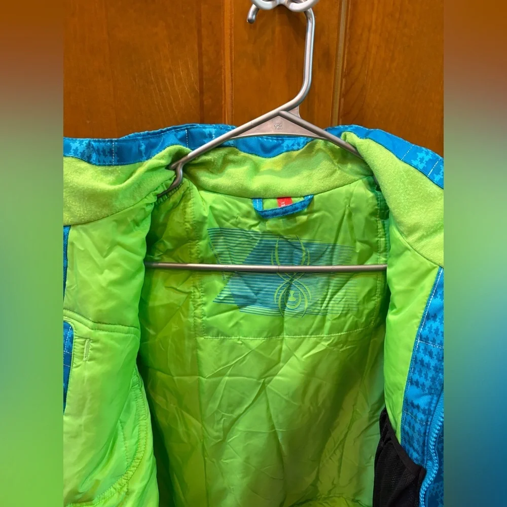 Spyder Girls Evar Ski Jacket Size 12 Riviera Checkered Plaid Print/Green Flash